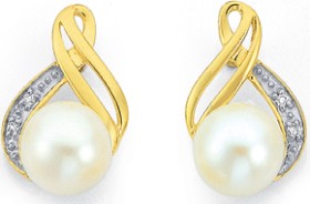 9ct-Freshwater-Pearl-Diamond-Earrings on sale