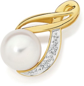 Freshwater-Pearl-Diamond-Pendant-in-9ct-Yellow-Gold on sale