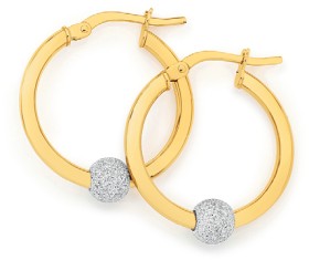 9ct-Two-Tone-15mm-Stardust-Ball-Hoop-Earrings on sale