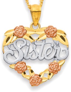 9ct+Tri+Tone+%26%23039%3BSister%26%23039%3B+Heart+Pendant
