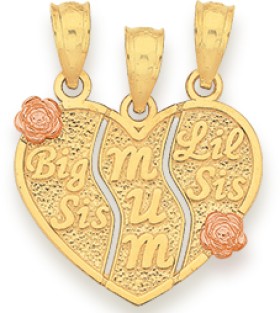 9ct+%26%23039%3BBig+Sis%2C+Mum%2C+Lil+Sis%26%23039%3B+Share+Pendant