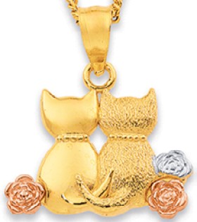 9ct-Tri-Tone-Sitting-Cats-Pendant on sale