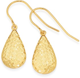 9ct%2C+Diamond-cut+Pear+Drop+Earrings