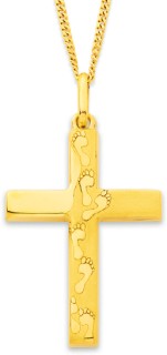 9ct-24mm-Footprints-Cross-Pendant-with-Verse-on-Back on sale