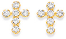 9ct+Cubic+Zirconia+Cross+Stud+Earrings