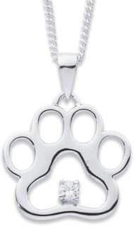 Sterling+Silver+Cubic+Zirconia+Paw+Print+Pendant