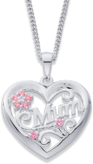 Sterling+Silver+Pink+Cubic+Zirconia+Mum+Filigree+Heart+Pendant