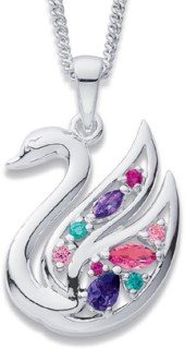 Sterling+Silver+Pink+Cubic+Zirconia+Swan+Pendant