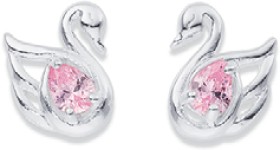 Sterling+Silver+Pink+Cubic+Zirconia+Swan+Stud+Earrings