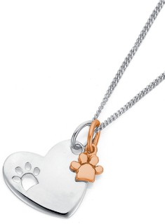 Sterling+Silver+%26amp%3B+Rose+Gold+Plated+Heart+%26amp%3B+Paw+Prints+Pendant