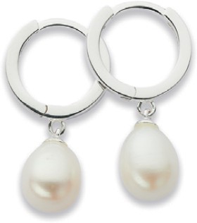 Sterling+Silver+Cultured+Freshwater+Pearl+Drop+On+Huggie+Earrings
