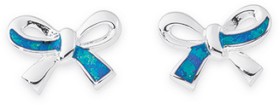 Sterling+Silver+Created+Blue+Opal+Bow+Studs