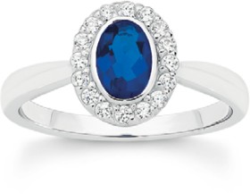 Sterling-Silver-Bezel-Blue-Glass-Cubic-Zirconia-Oval-Ring on sale