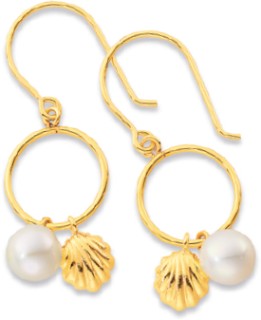 9ct+Freshwater+Pearl+%26amp%3B+Shell+Earrings