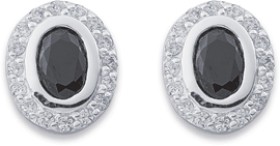 Sterling+Silver+Black+Cubic+Zirconia+Oval+Halo+Studs