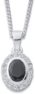 Sterling+Silver+Black+Cubic+Zirconia+Oval+Halo+Pendant