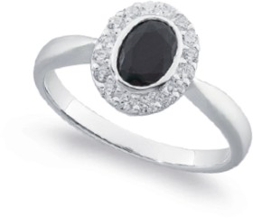 Sterling+Silver+Black+Cubic+Zirconia+Oval+Halo+Ring