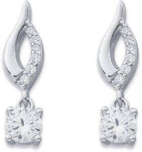 Sterling-Silver-Cubic-Zirconia-Solitaire-Leaf-Drop-Earrings on sale