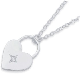 Sterling+Silver+Cubic+Zirconia+Heart+Padlock+Necklet
