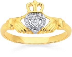 9ct-Diamond-Claddagh-Ring on sale
