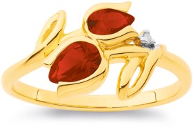 9ct+Created+Ruby+with+Diamond+Tulip+Ring+Size+P