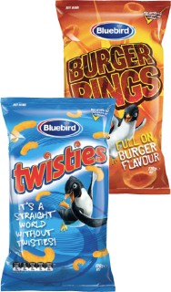 Bluebird-Burger-Rings-Twisties-or-Cheezels-110-120g on sale
