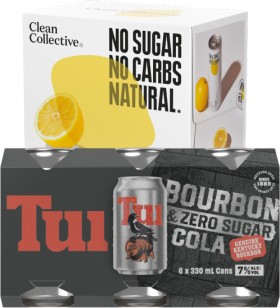 Clean-Collective-Range-5-6-X-250mL-Cans-or-Tui-Bourbon-Cola-Zero-Sugar-7-6-X-330mL-Cans on sale