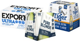 Export+Ultra+Low+Carb+12+X+330mL+Cans%2C+Pure+Blonde+Ultra+Low+Carb+or+Tiger+Crystal+Ultra+Low+Carb+12+X+330mL+Bottles