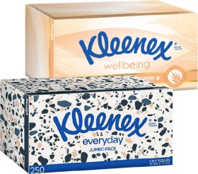 Kleenex-Tissues-Everyday-250s-Wellbeing-140s-or-Large-N-Thick-95s on sale