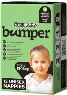 Fresh+Baby+Bumper+Size+5+Unisex+Nappies+13-18kg+15+Pack