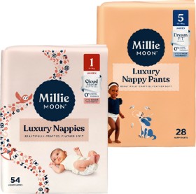 Millie-Moon-Luxury-Nappies-30-54-Pack-or-Nappy-Pants-22-32-Pack on sale