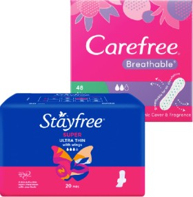Carefree-Liners-Aloe-Breathable-48-Pack-or-Stayfree-Pads-18-20-Pack on sale