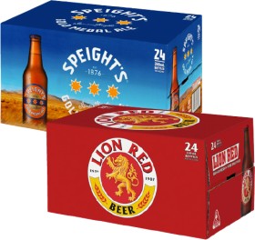 Lion-Red-Speights-Gold-Medal-Ale-or-Waikato-Draught-Bottles-24-Pack on sale