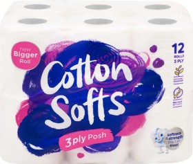 Cotton-Softs-3-Ply-Posh-Toilet-Tissue-12-Pack on sale