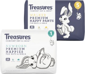 Treasures-Bulk-Nappies-30-54-Pack-or-Nappy-Pants-28-34-Pack on sale