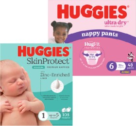 Huggies+Jumbo+Ultra+Dry+Nappies+64-108+Pack+or+Nappy+Pants+48-62+Pack