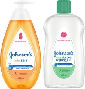 Johnsons-Baby-Oil-or-Shampoo-Conditioner-500ml on sale