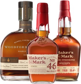Woodford+Reserve+Double+Oaked%2C+Maker%26rsquo%3Bs+Mark+46+Bourbon+or+Maker%26rsquo%3Bs+Mark+Cask+Strength+Bourbon+700ml