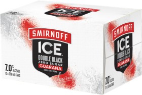 Smirnoff+Ice+Double+Black+Guarana+Zero+Sugar+7%25+12+x+250ml+Cans