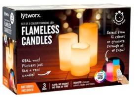 Lytworx-Led-Colour-Changing-Flameless-Candle-Set-with-Remote-Pack-of-3 on sale