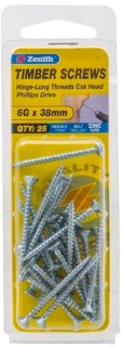 Zenith-6G-x-38mm-Zinc-Plated-Hinge-Long-Thread-Countersunk-Head-Timber-Screws-Pack-of-25 on sale