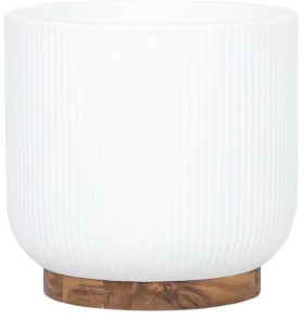 Linear-250mm-x-245mm-Large-Ceramic-Round-Pot-with-Wooden-Base-in-White on sale
