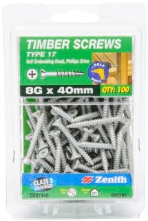 Zenith-8G-x-40mm-Galvanised-Countersunk-Ribbed-Head-Type-17-Timber-Screws-Pack-of-100 on sale