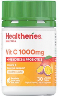 Healtheries-Vit-C-1000mg-Prebiotics-Probiotics-Chewables-30s on sale