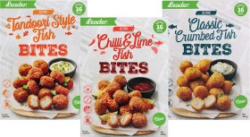 Leader-Tandoori-Chilli-Lime-or-Crumbed-Fish-Bites-400g on sale