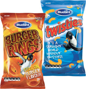 Bluebird-Burger-Rings-Twisties-or-Cheezels-110-120g on sale