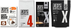 NEW-Jeds-Plunger-or-Beans-Coffee-200g-Bean-Bags-or-Capsules-10-Pack-or-Refills-90g on sale