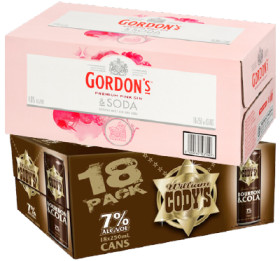 Codys-Cola-7-or-Gordons-Pink-Gin-Soda-4-18-X-250mL-Cans on sale