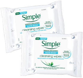 Simple-Cleansing-Water-Boost-Facial-Wipes-25-Pack on sale