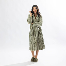 Solace-Contrast-Stripe-34-Hooded-Bathrobe-Khaki on sale